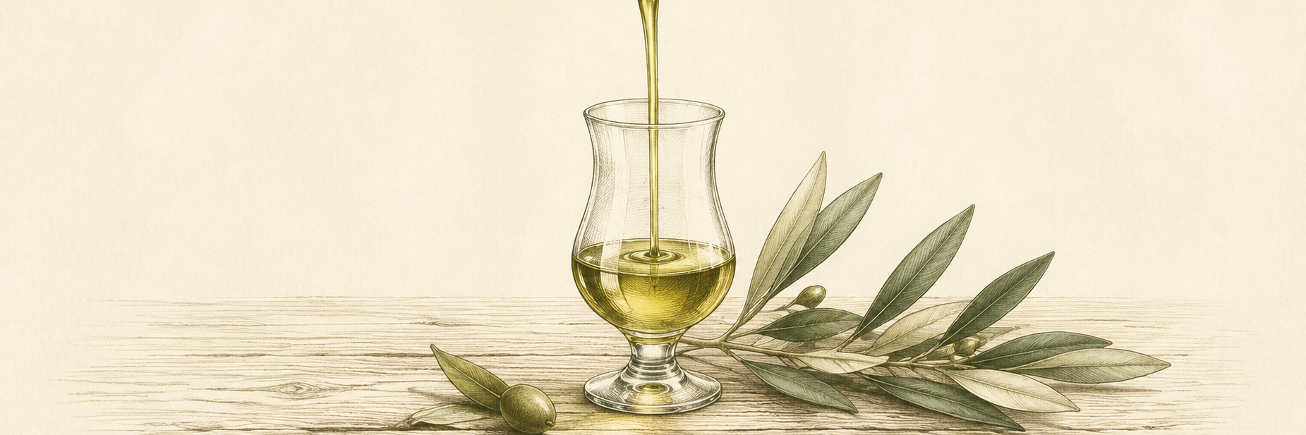 Hand-drawn glass of Sicilian olive oil